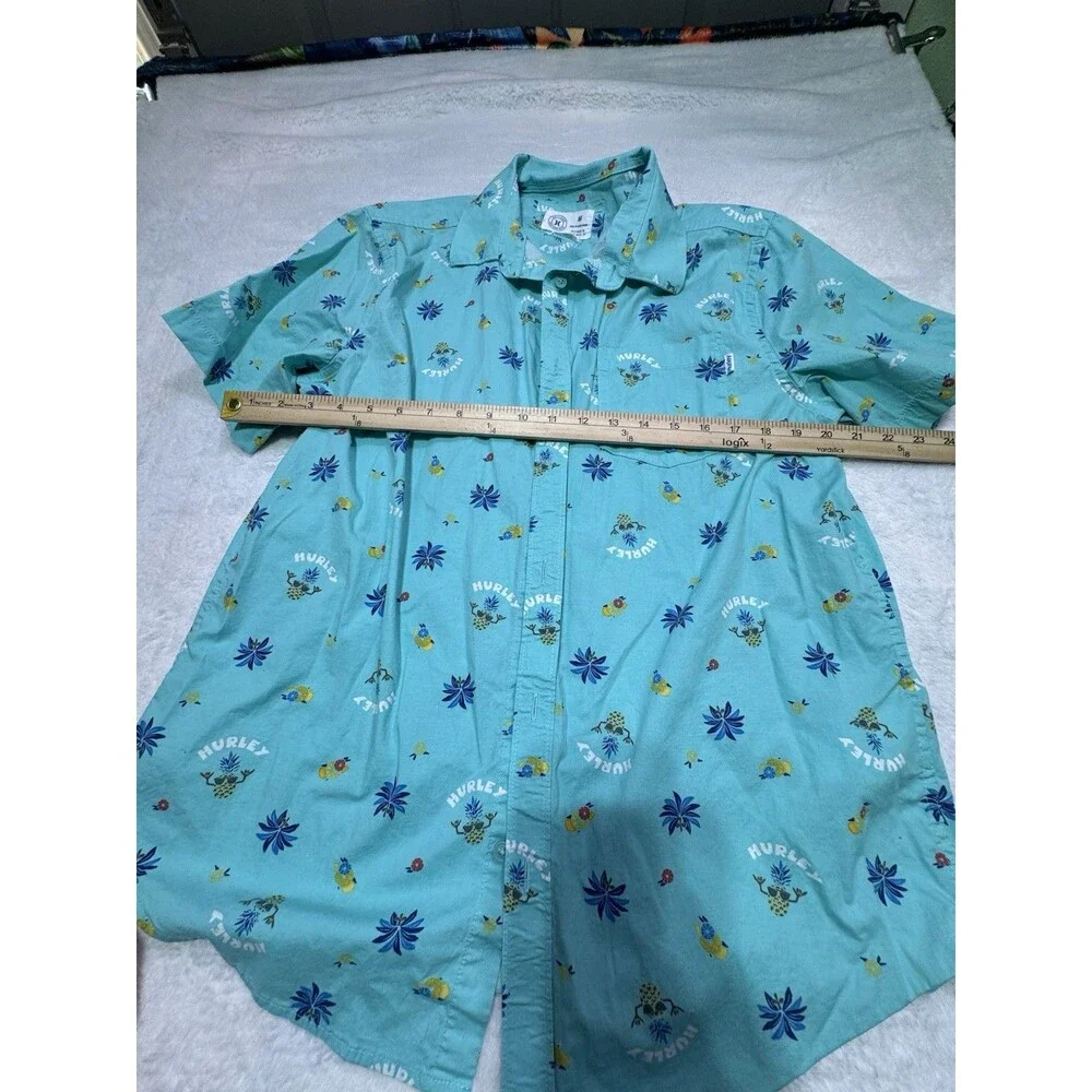 Hurley Men's Teal Party Hawaiian Short Sleeve Button Up Shirt‎ M Bright AOP